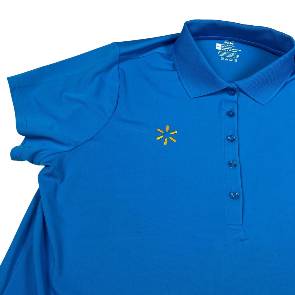 Walmart Employee Uniform Blue Performance Polo Shirt Spark Logo Womens 2XL clean